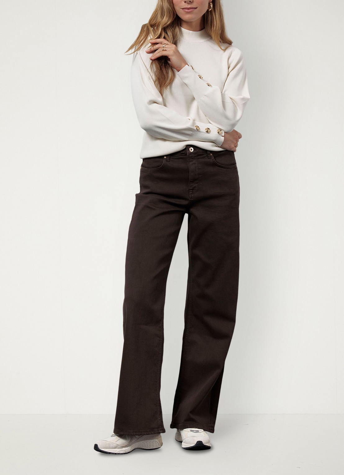 Studio Anneloes High waist wide leg jeans met steekzakken - detail 5 bruin