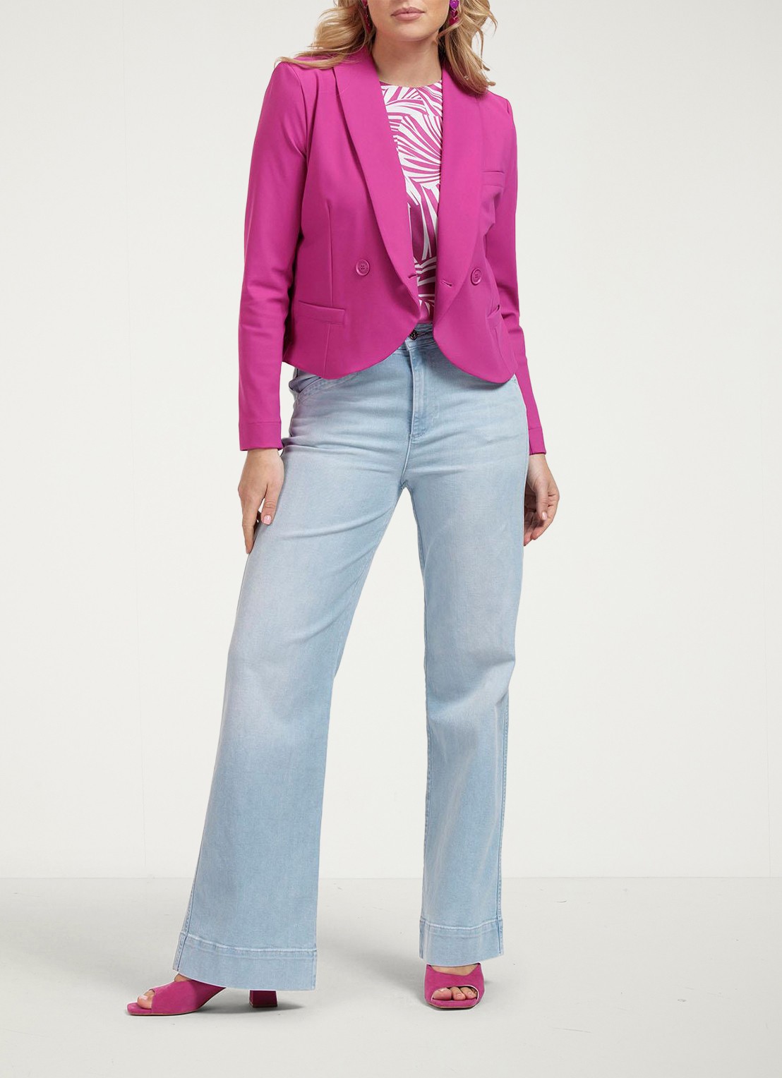 Studio Anneloes Ida cropped double breasted blazer - voorkant 2 fuchsia