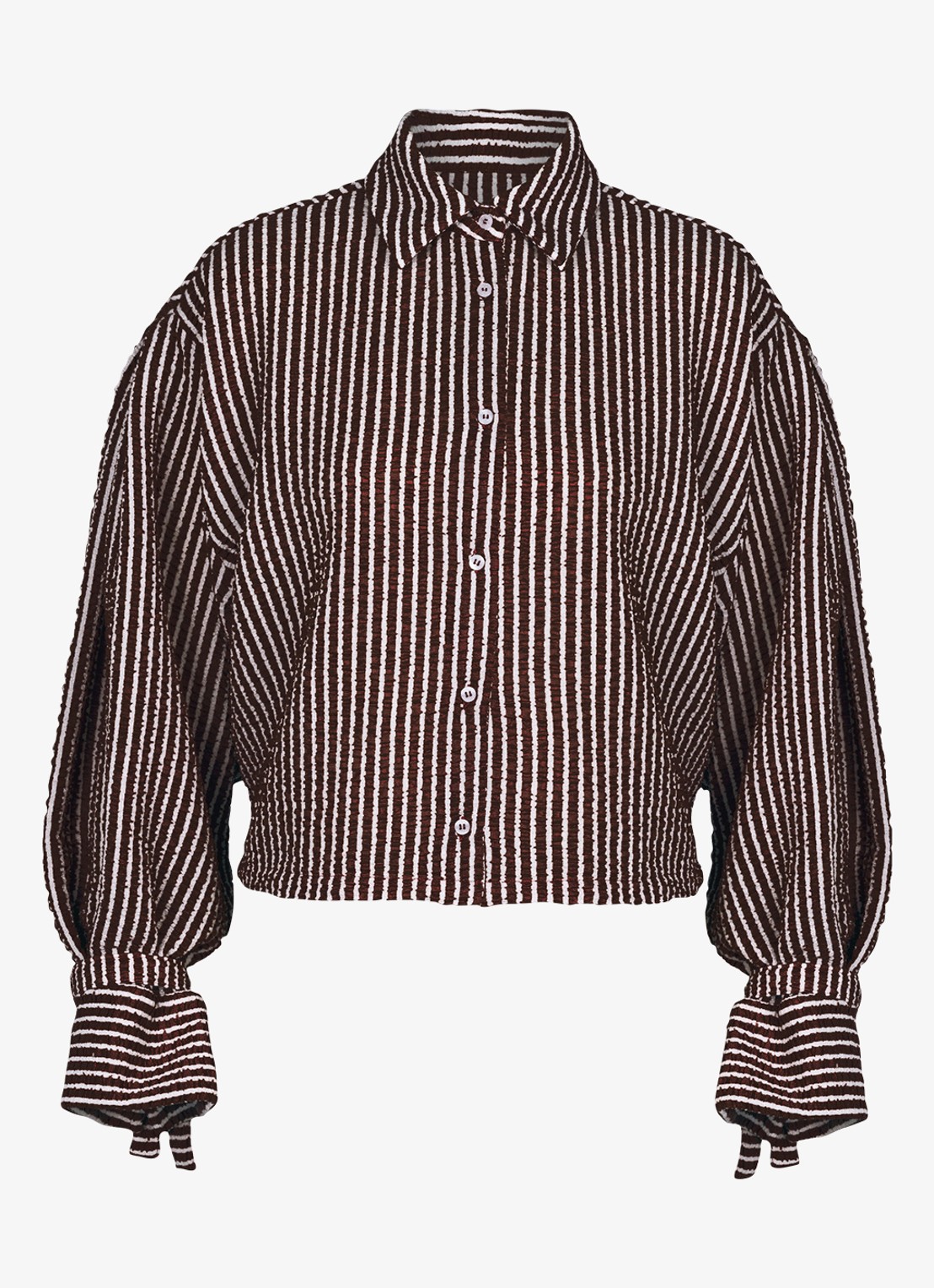 Studio Anneloes Ivara blouse met structuur en streepprint - voorkant bruin