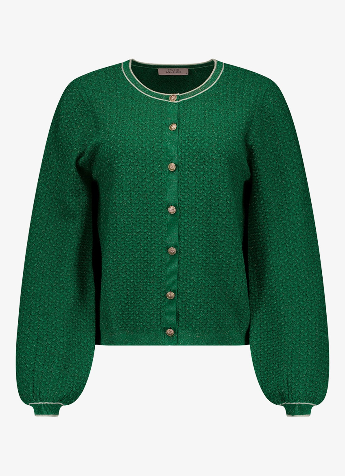 Studio Anneloes Jaxx Twinset fijngebreid vest met glitter - voorkant groen