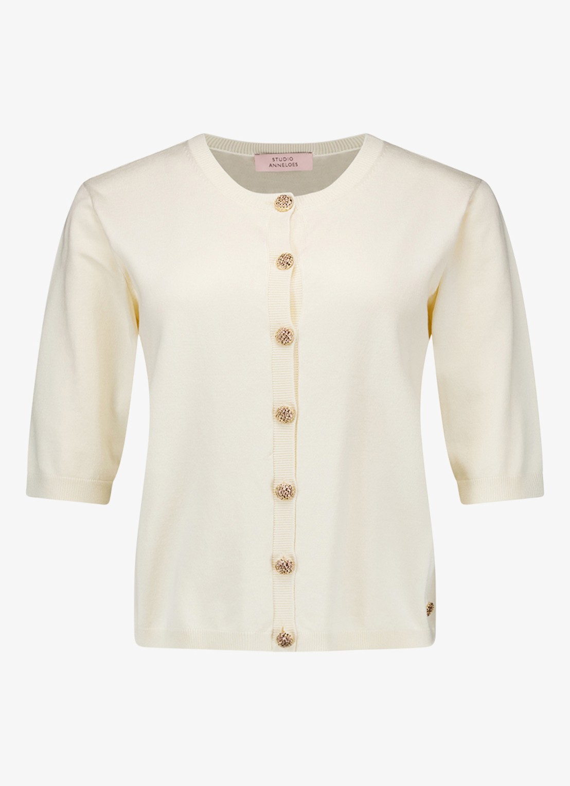 Studio Anneloes Jerry ribgebreide vest met met sierknopen - voorkant naturel
