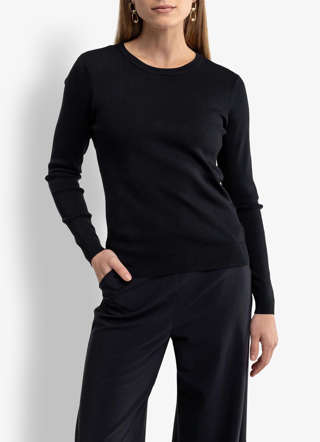 Studio Anneloes Lana fijngebreide pullover met ronde hals - detail zwart