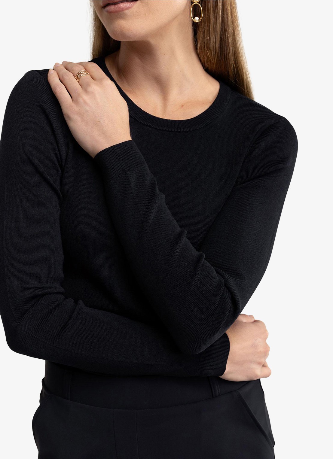 Studio Anneloes Lana fijngebreide pullover met ronde hals - detail 2 zwart