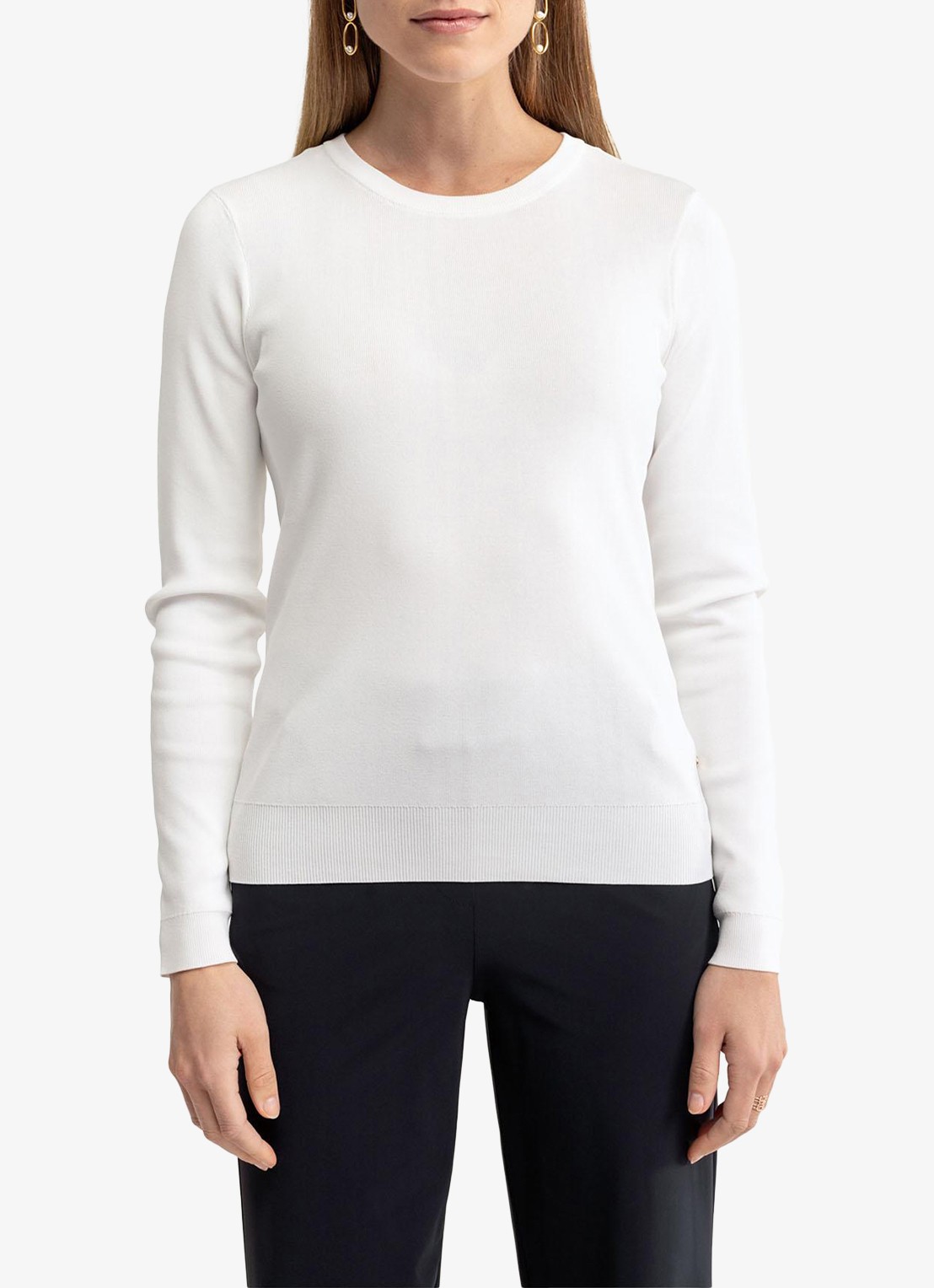 Studio Anneloes Lana fijngebreide pullover met ronde hals - detail gebroken wit