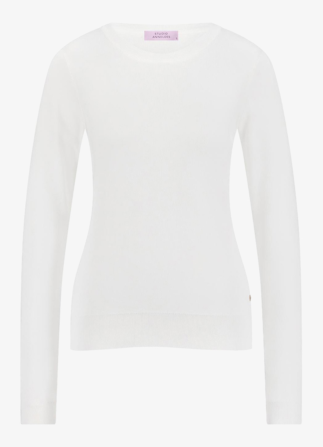 Studio Anneloes Lana fijngebreide pullover met ronde hals - voorkant 4 gebroken wit
