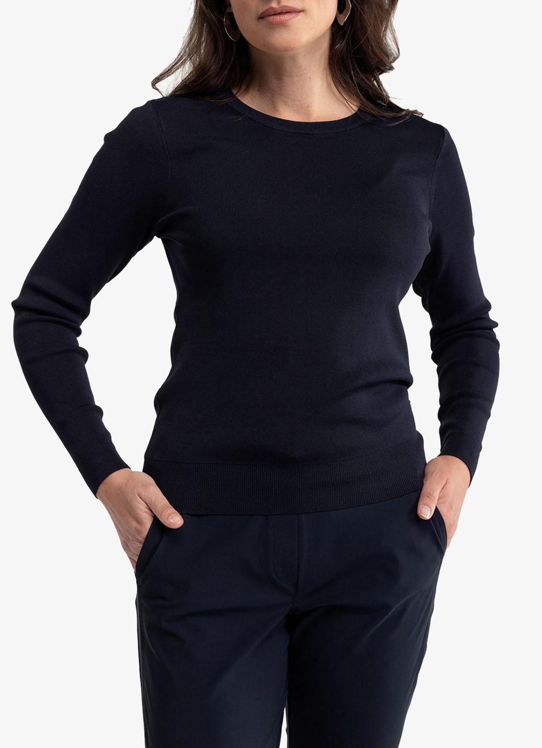 Studio Anneloes Lana fijngebreide pullover met ronde hals - detail 3 donkerblauw