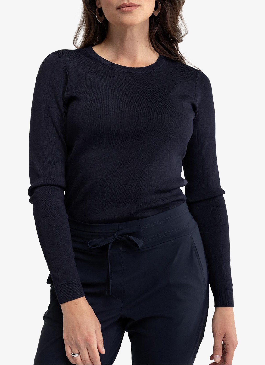 Studio Anneloes Lana fijngebreide pullover met ronde hals - detail 4 donkerblauw