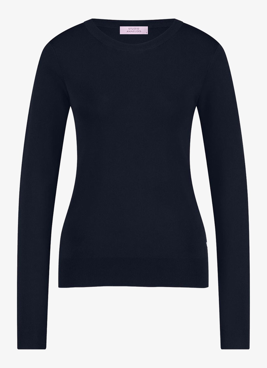 Studio Anneloes Lana fijngebreide pullover met ronde hals - voorkant donkerblauw