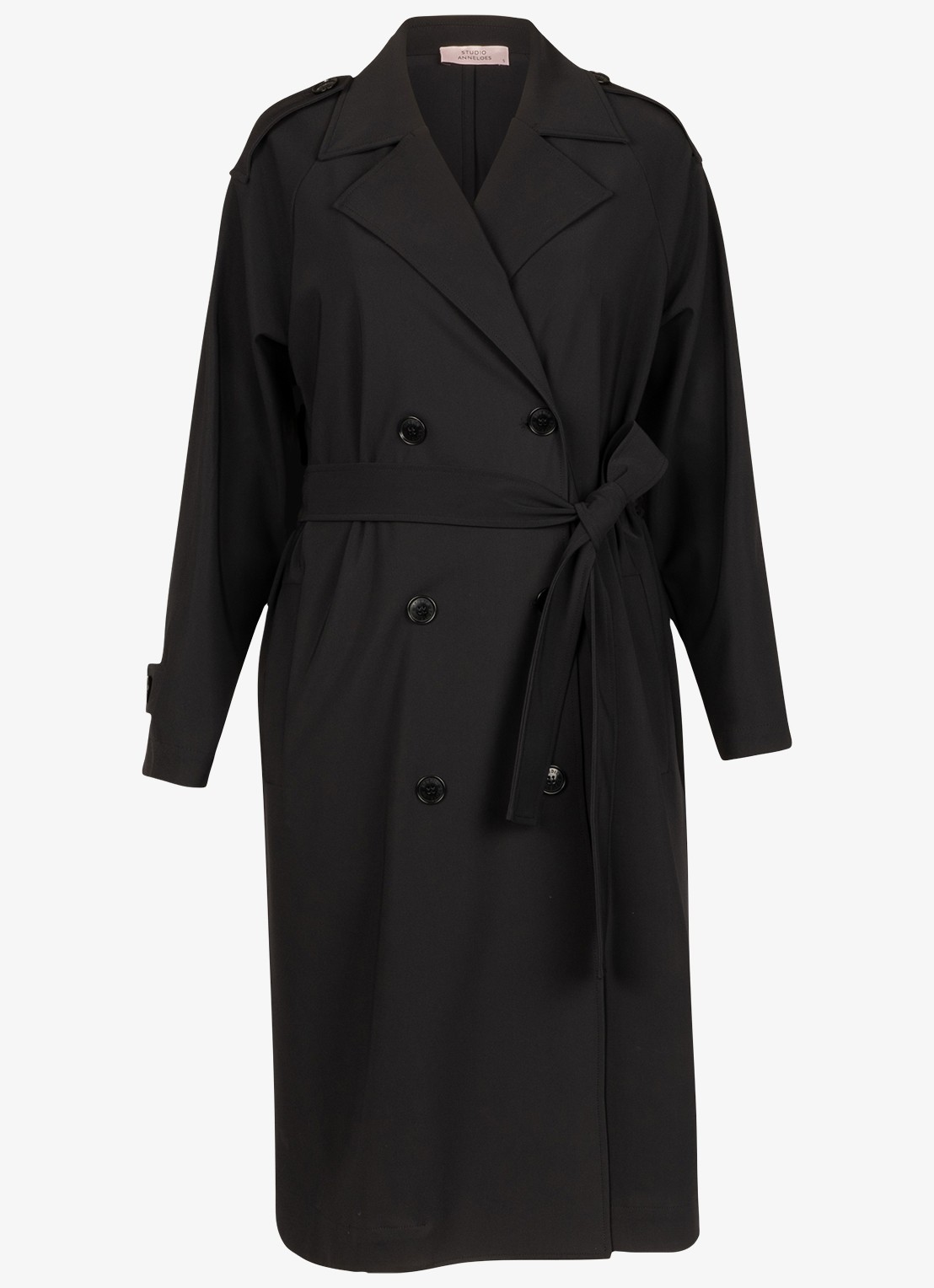 Studio Anneloes Laurine trenchcoat met strikceintuur - voorkant 4 zwart