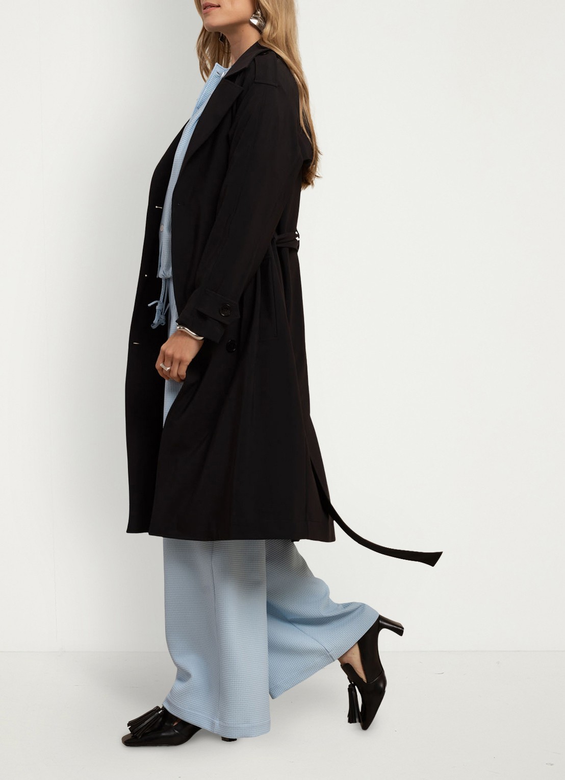 Studio Anneloes Laurine trenchcoat met strikceintuur - voorkant 5 zwart