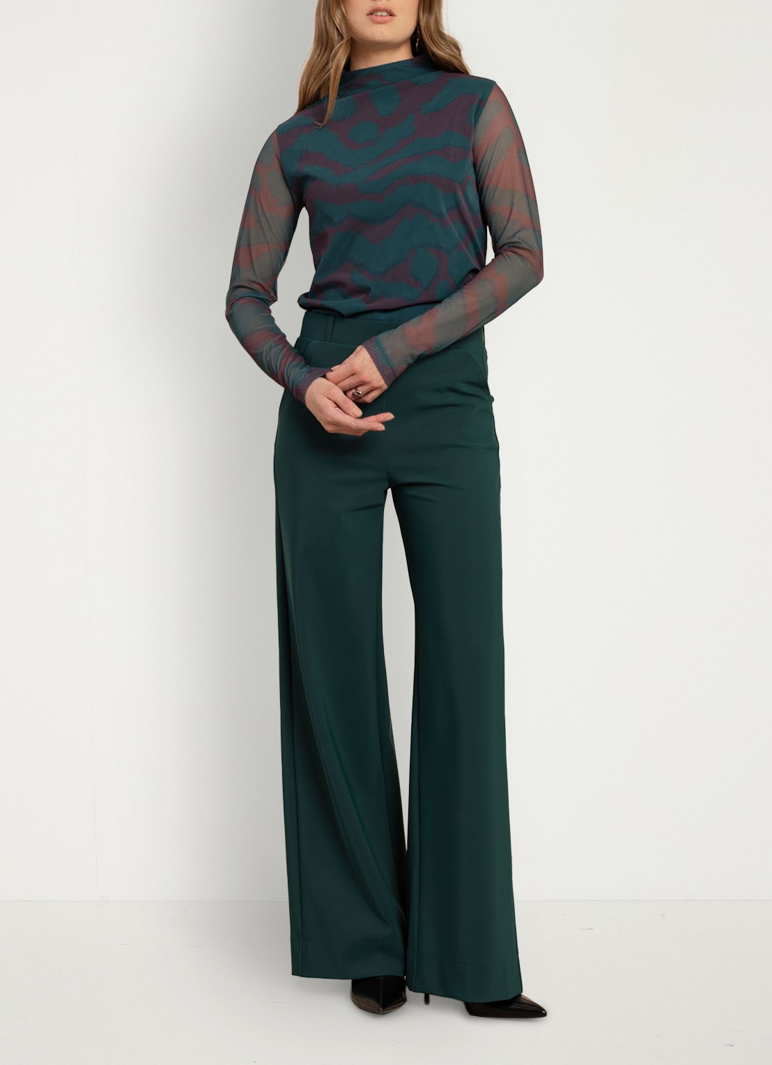 Studio Anneloes Lexie bonded trousers - detail petrol