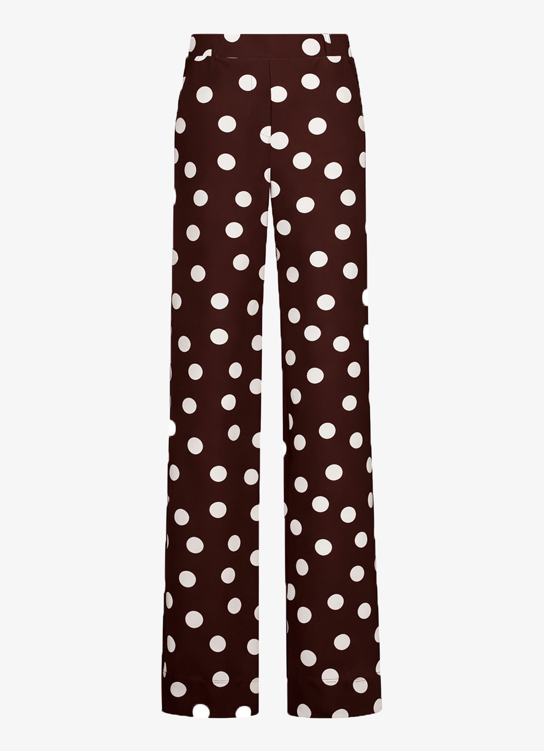 Studio Anneloes Lexie high waist wide fit broek met steekzakken en stippenprint - voorkant bruin