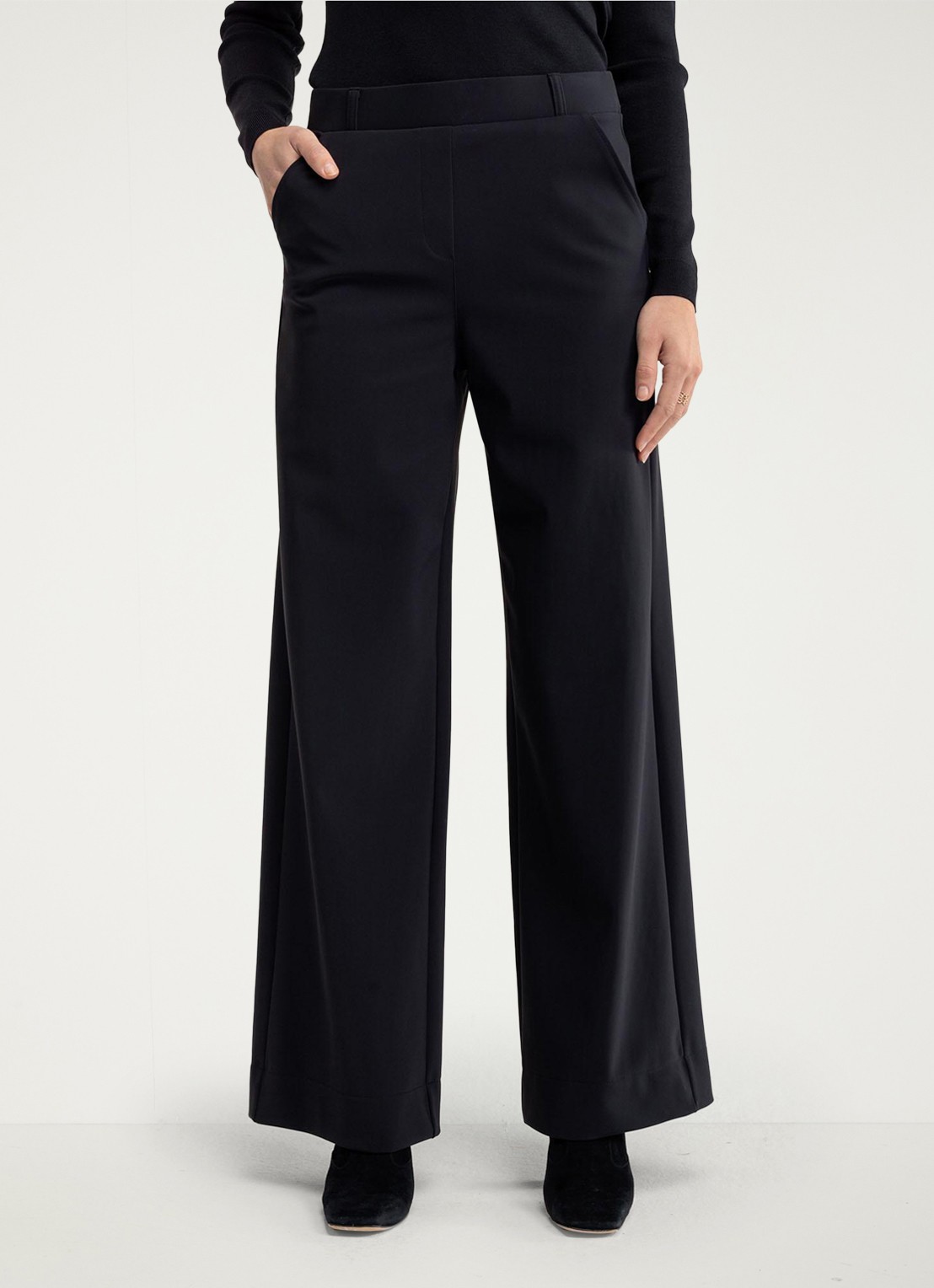Studio Anneloes Lexie high waist wide fit broek met steekzakken - detail 4 zwart