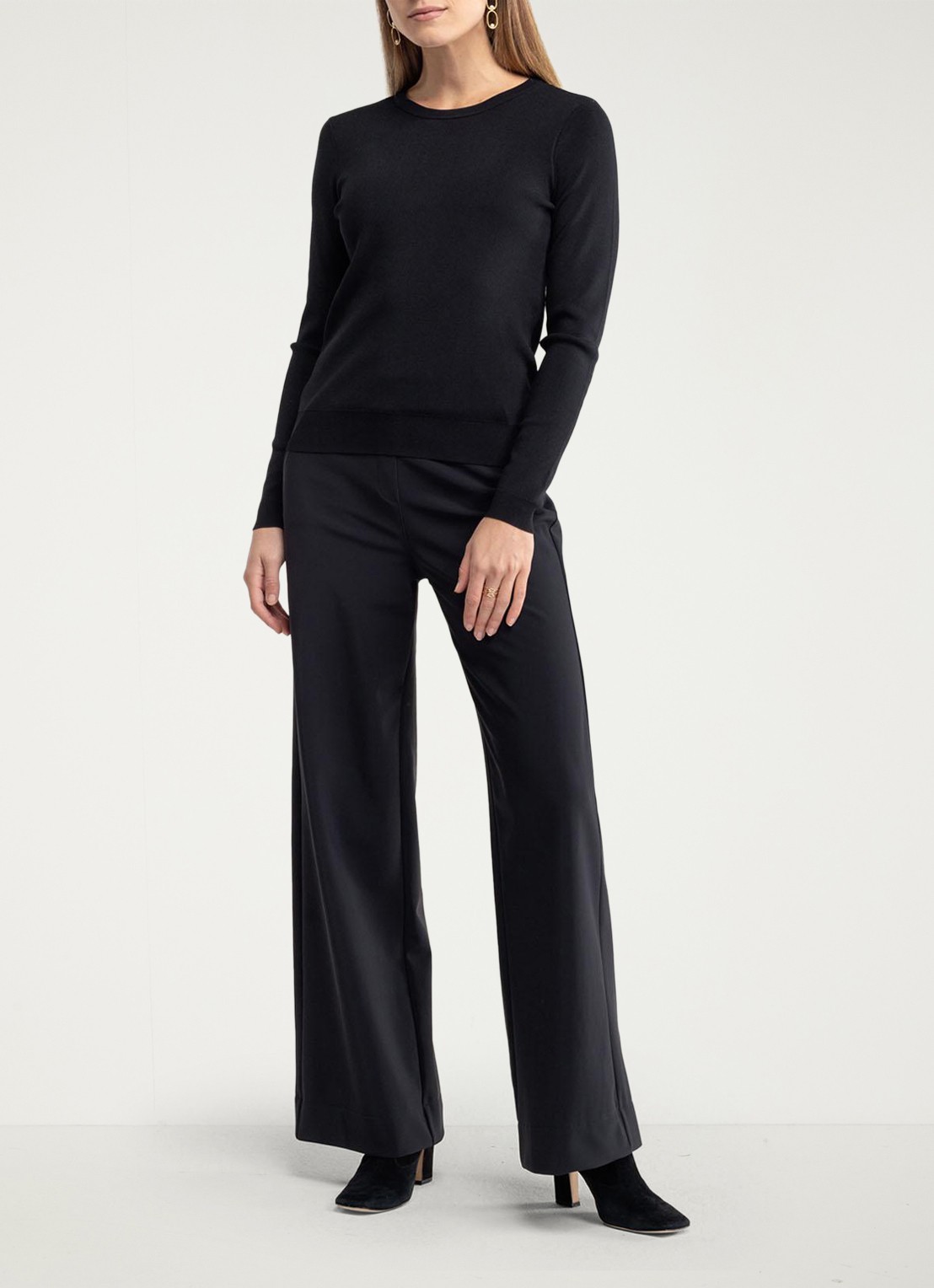 Studio Anneloes Lexie high waist wide fit broek met steekzakken - voorkant 3 zwart