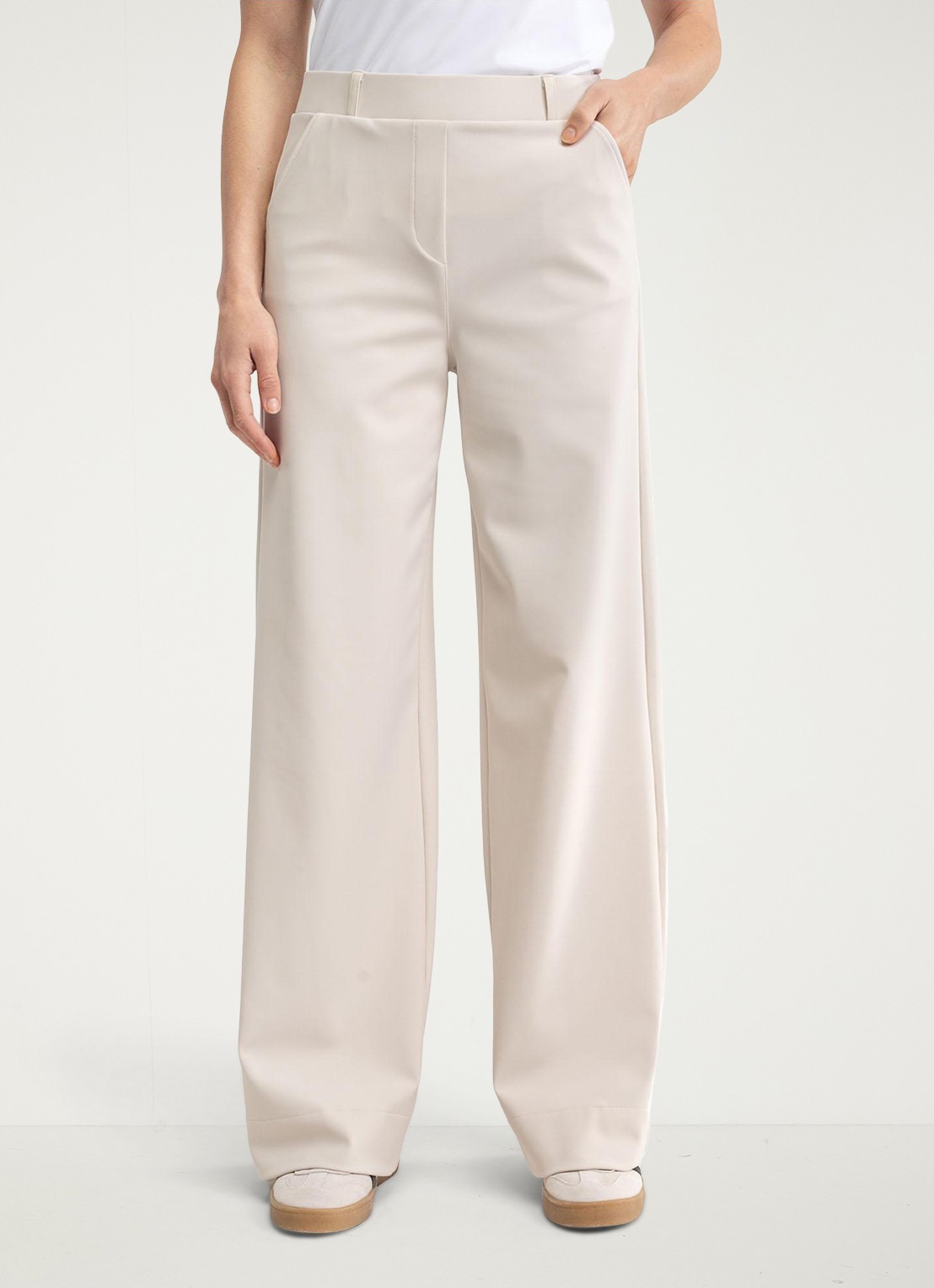 Studio Anneloes Lexie high waist wide fit broek met steekzakken - detail 2 gebroken wit