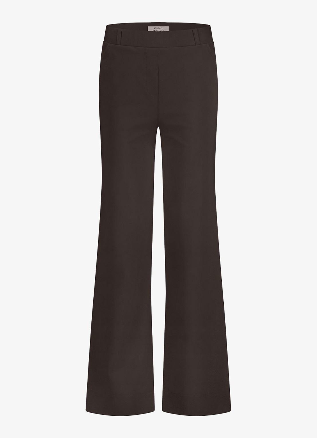 Studio Anneloes Lexie high waist wide fit pantalon met steekzakken - voorkant 2 chocoladebruin