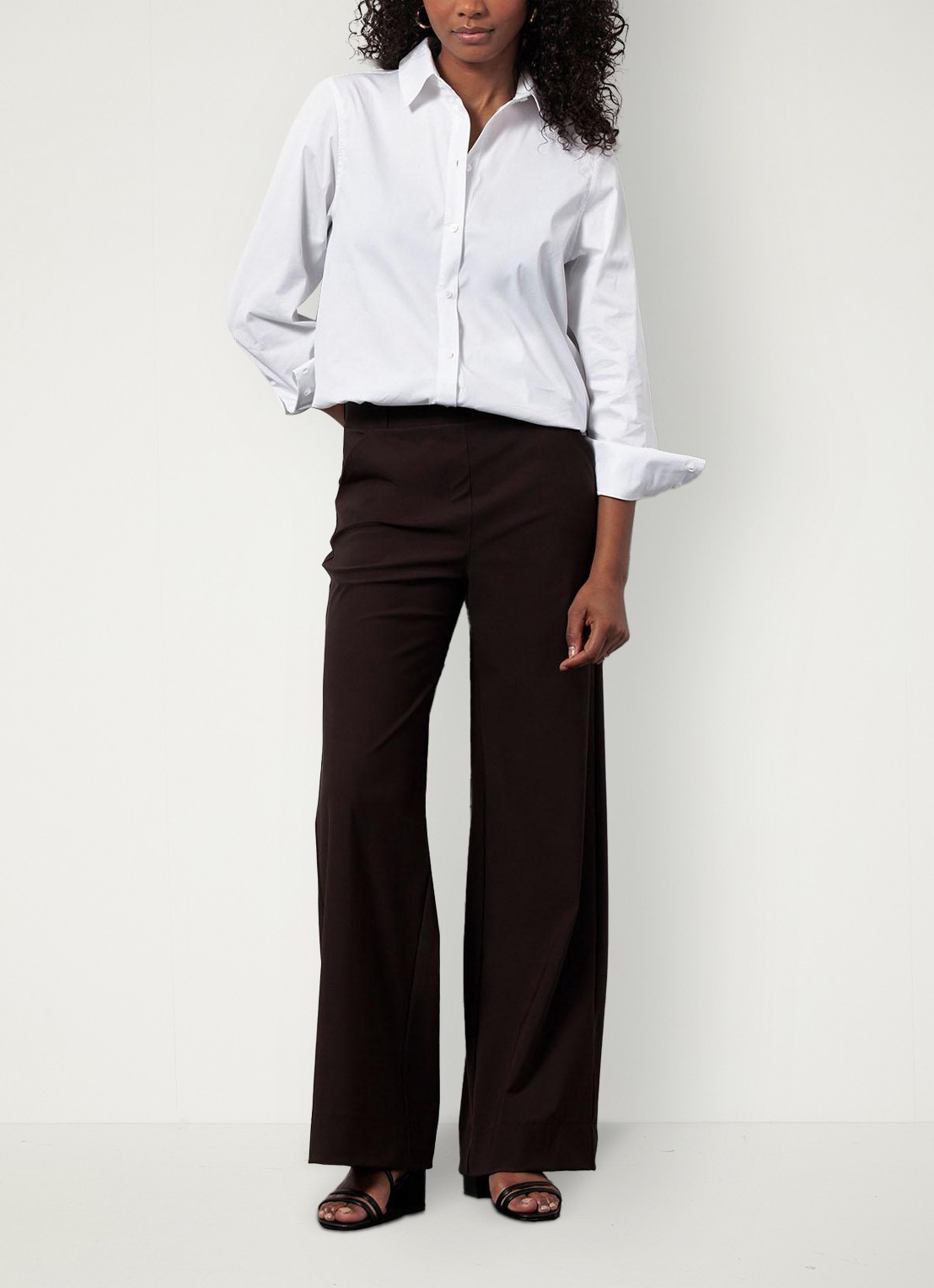 Studio Anneloes Lexie high waist wide fit pantalon met steekzakken - voorkant 3 chocoladebruin