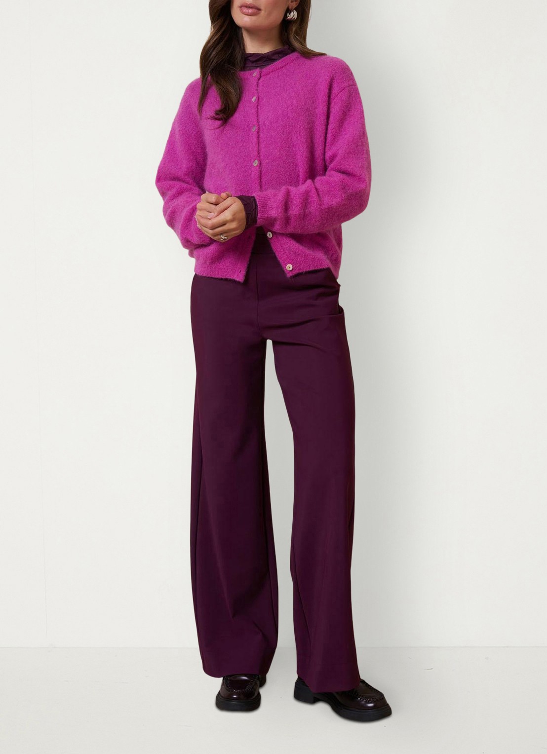 Studio Anneloes Lexie high waist wide fit pantalon met steekzakken - voorkant 2 aubergine