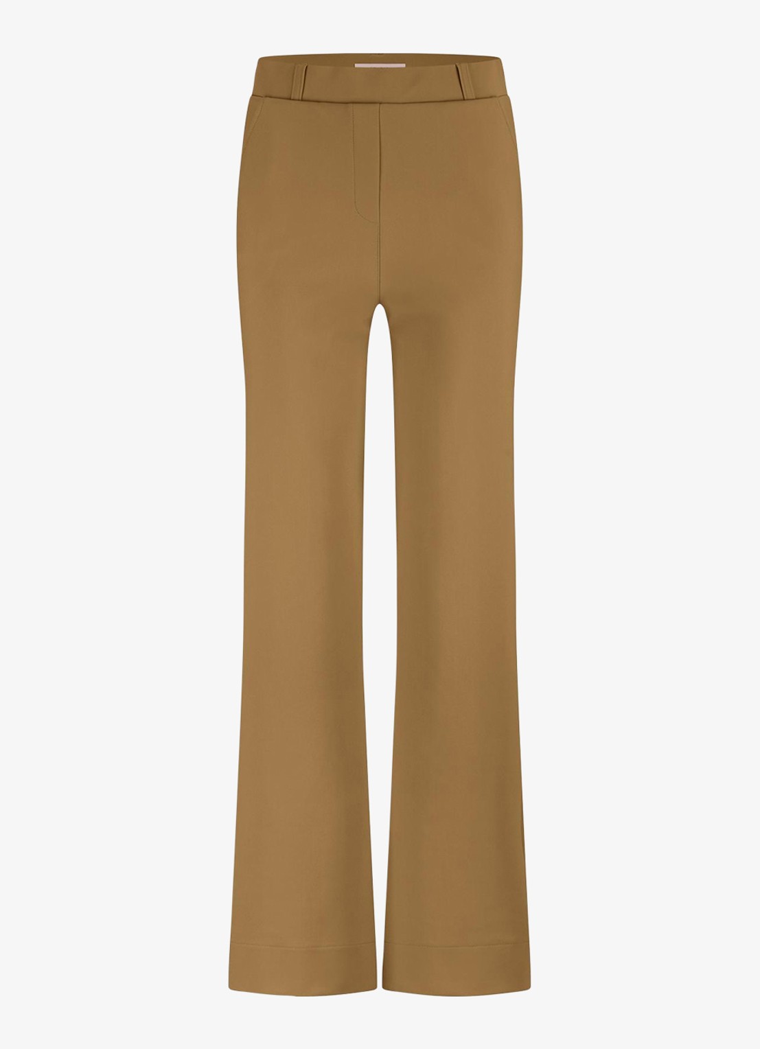 Studio Anneloes Lexie mid waist wide fit pantalon van travelstof - voorkant okergeel
