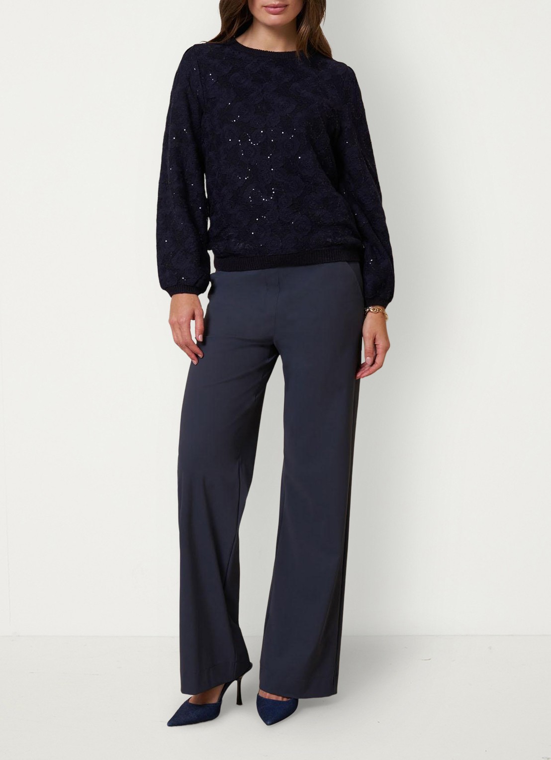 Studio Anneloes Lica pullover met pailletten - voorkant 2 blauw
