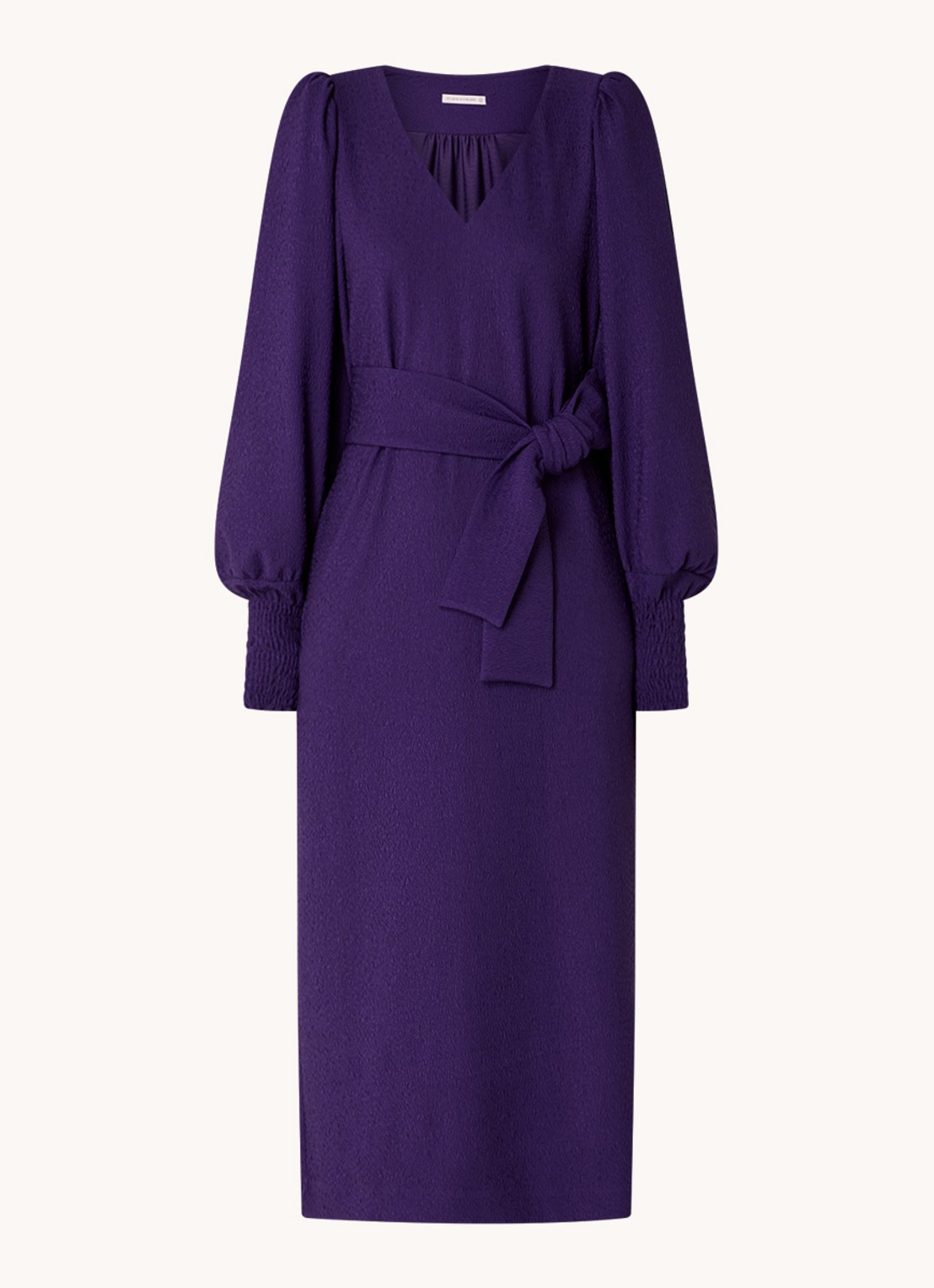 Studio Anneloes Lisbon midi tuniekjurk met structuur en ballonmouw - voorkant 3 violet