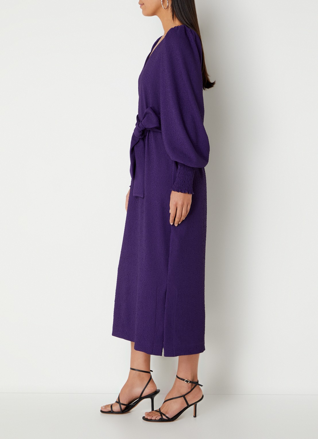 Studio Anneloes Lisbon midi tuniekjurk met structuur en ballonmouw - voorkant 4 violet