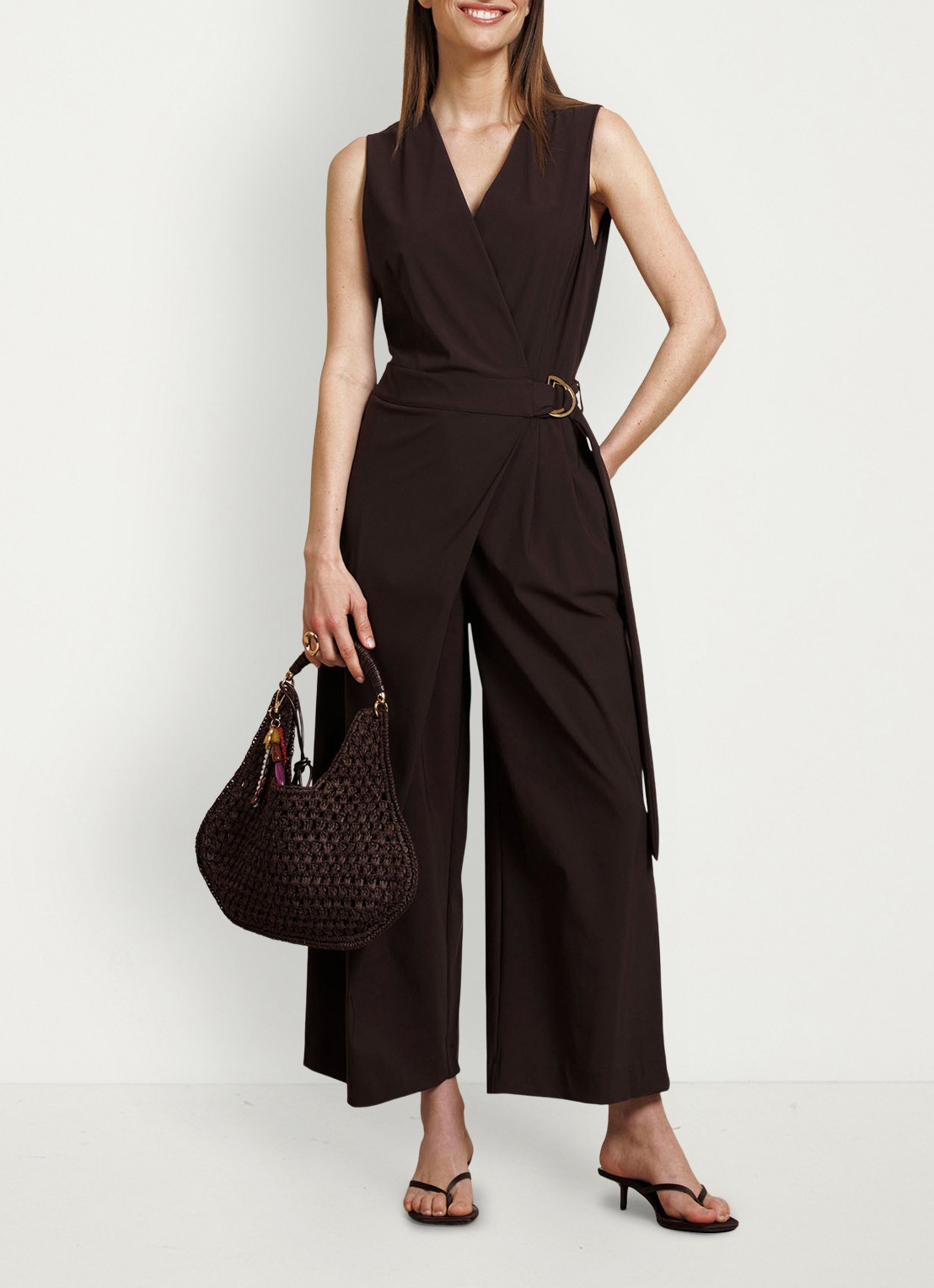 Studio Anneloes Loesje loose fit jumpsuit met ceintuur - voorkant 4 donkerbruin