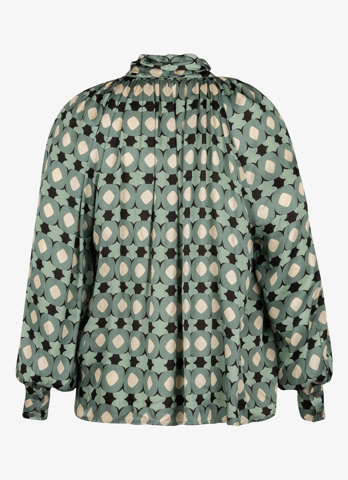 Studio Anneloes Lorina blouse met grafisch patroon en sjaalkraag - detail 3 groen