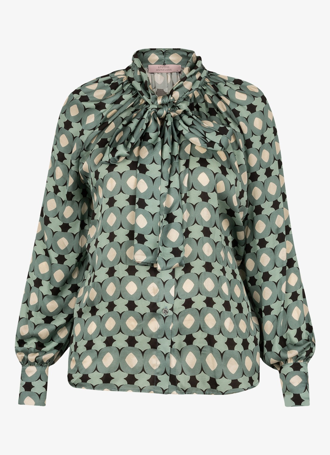 Studio Anneloes Lorina blouse met grafisch patroon en sjaalkraag - voorkant 5 groen