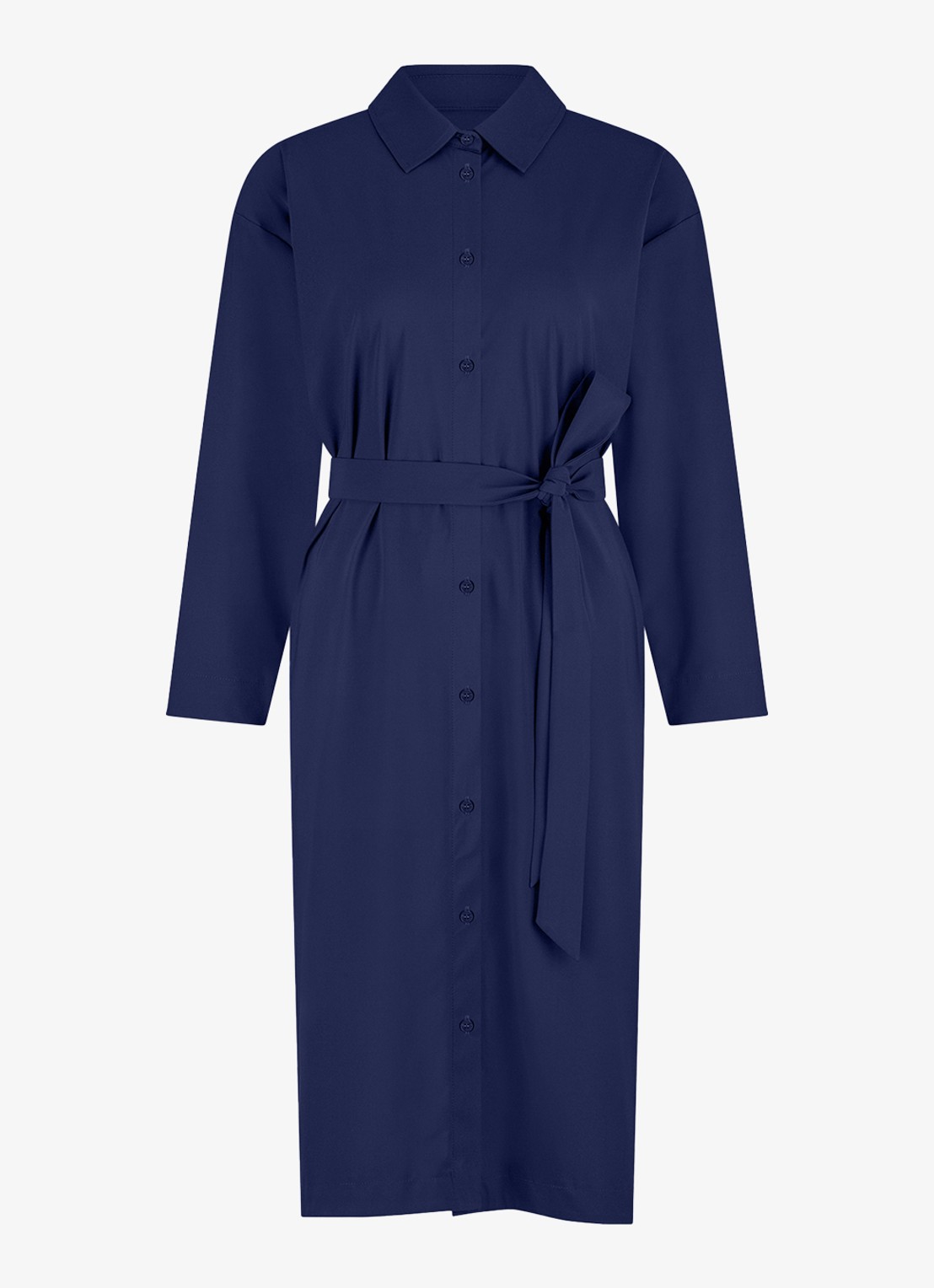 Studio Anneloes Louna midi blousejurk van travelstof - voorkant donkerblauw