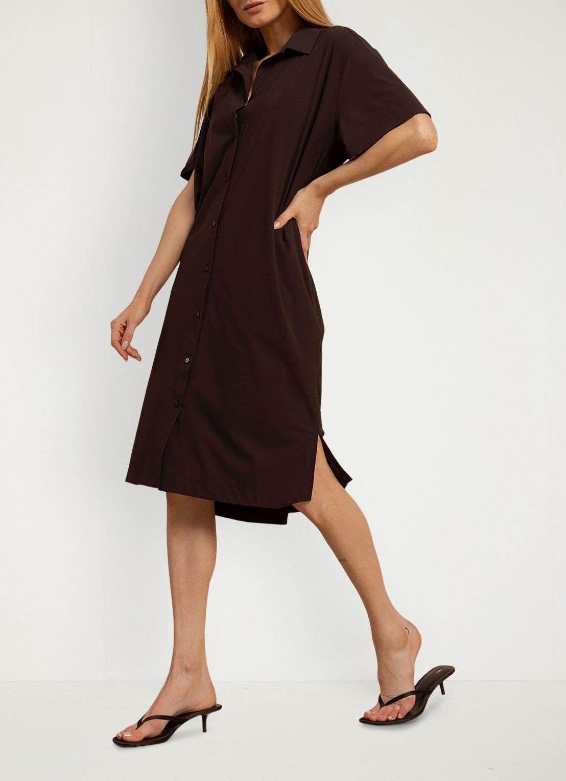 Studio Anneloes Louni mini blousejurk met strikceintuur - voorkant 2 bruin
