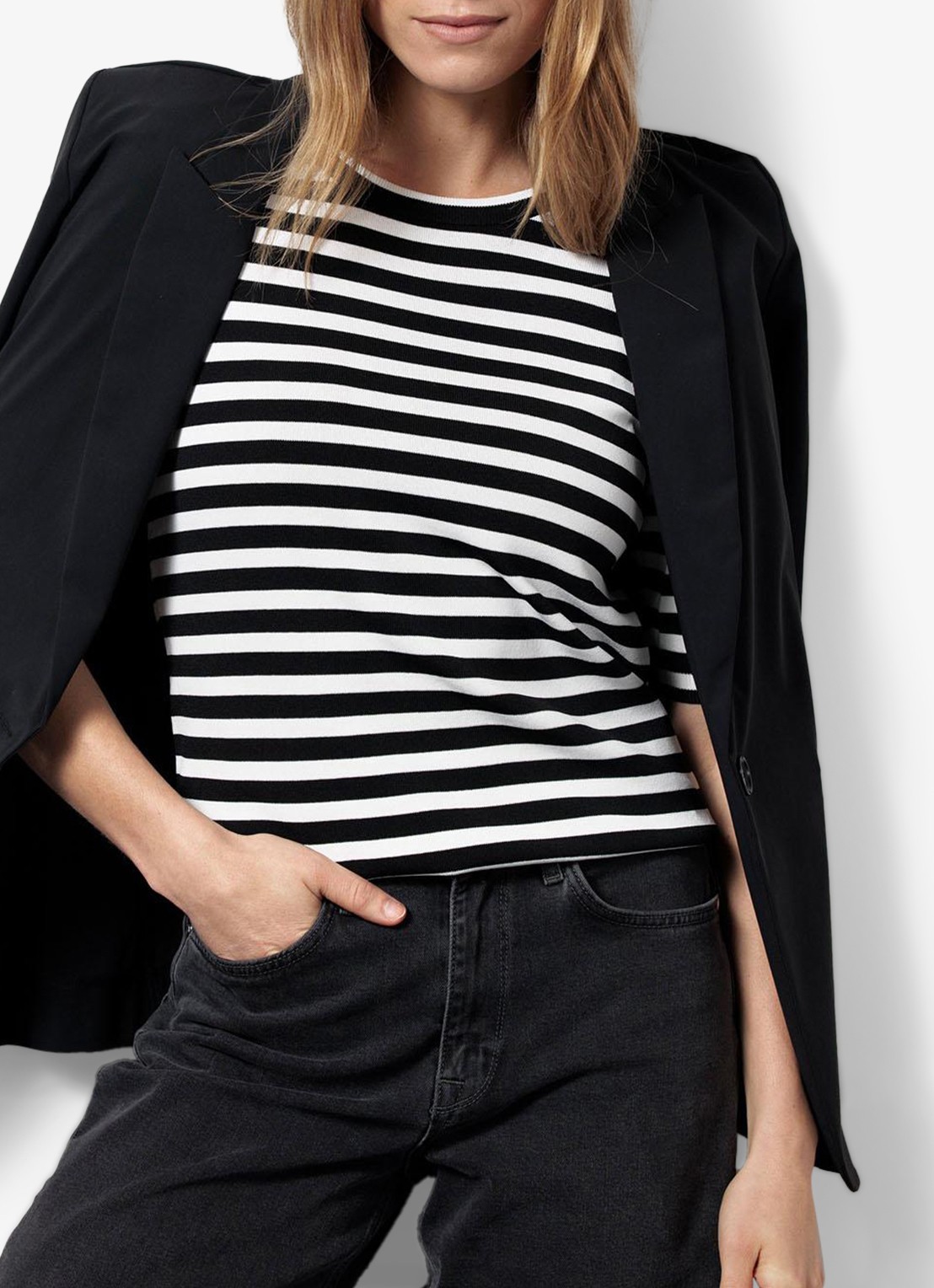 Studio Anneloes Luna fijngebreide pullover met streepprint - detail 2 zwart