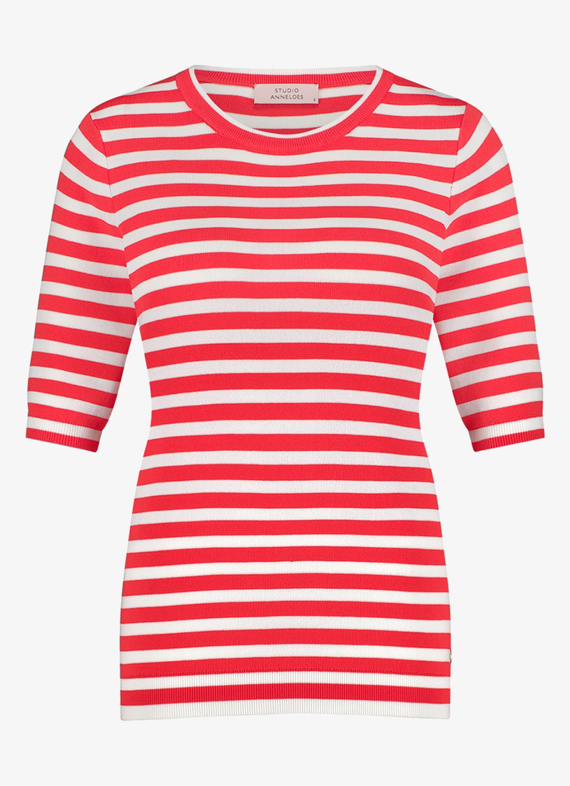 Studio Anneloes Luna fijngebreide pullover met streepprint - voorkant 3 koraal