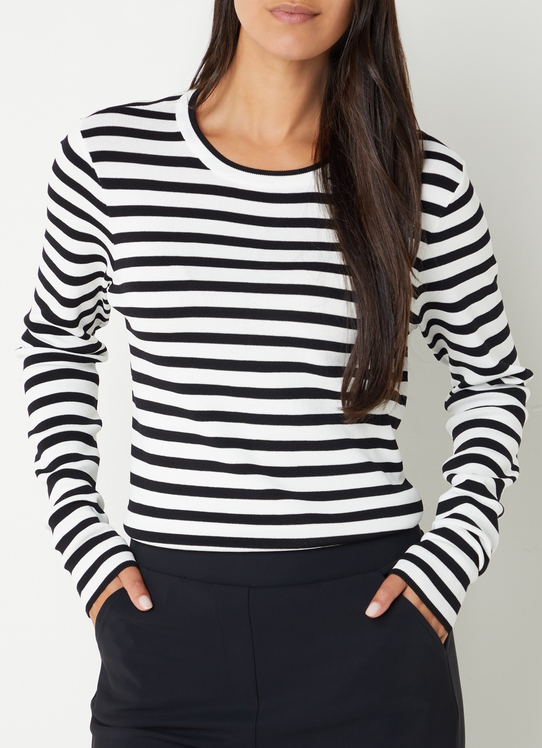 Studio Anneloes Luna fijngebreide pullover met streepprint  - detail gebroken wit