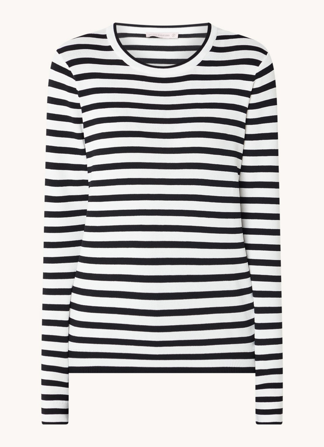 Studio Anneloes Luna fijngebreide pullover met streepprint  - voorkant 3 gebroken wit