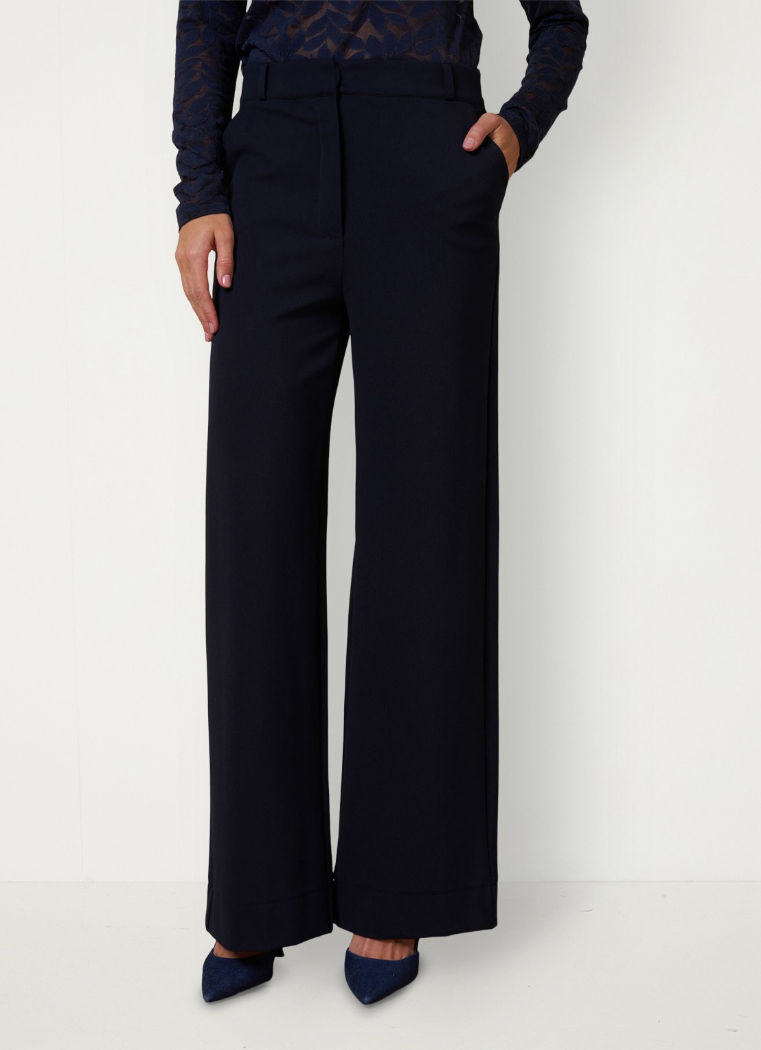 Studio Anneloes Luz high waist loose fit pantalon met steekzakken - detail donkerblauw