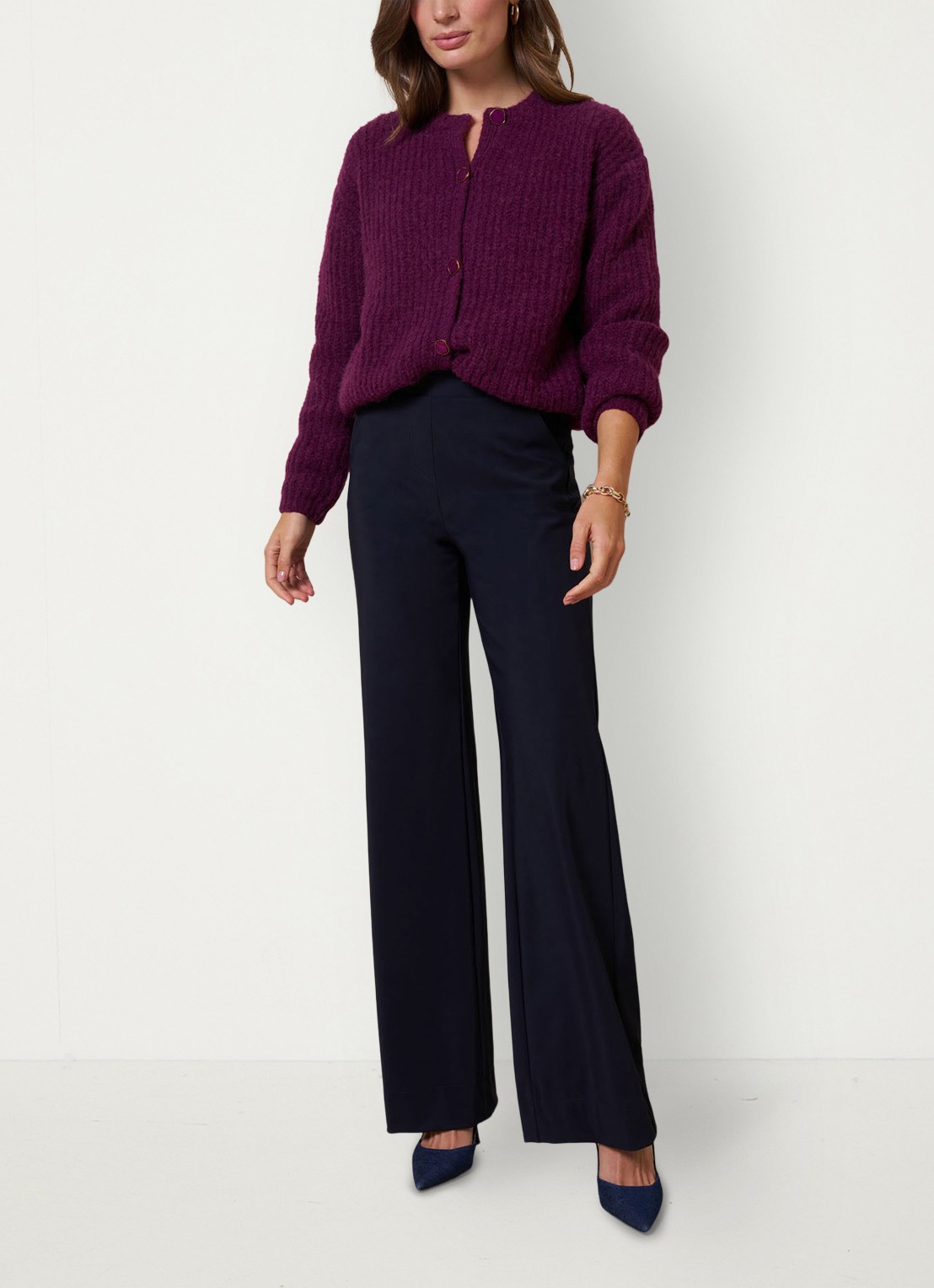 Studio Anneloes Luz high waist loose fit pantalon met steekzakken - voorkant 4 donkerblauw