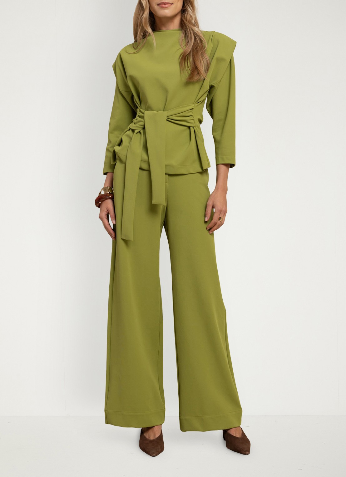Studio Anneloes Luz high waist wide fit pantalon met steekzakken - voorkant 2 groen