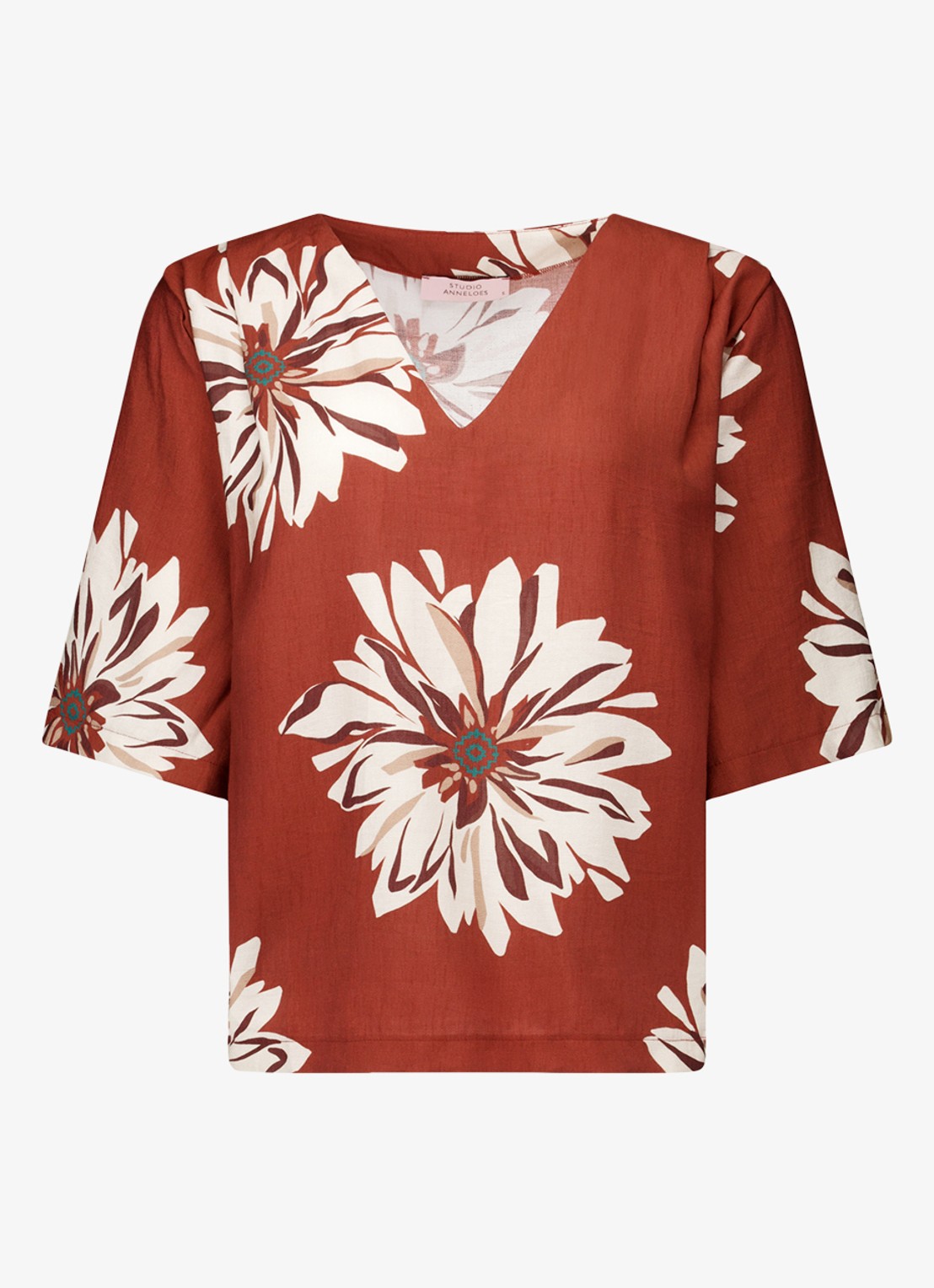 Studio Anneloes Maddi blouse met bloemenprint - voorkant 3 roestbruin