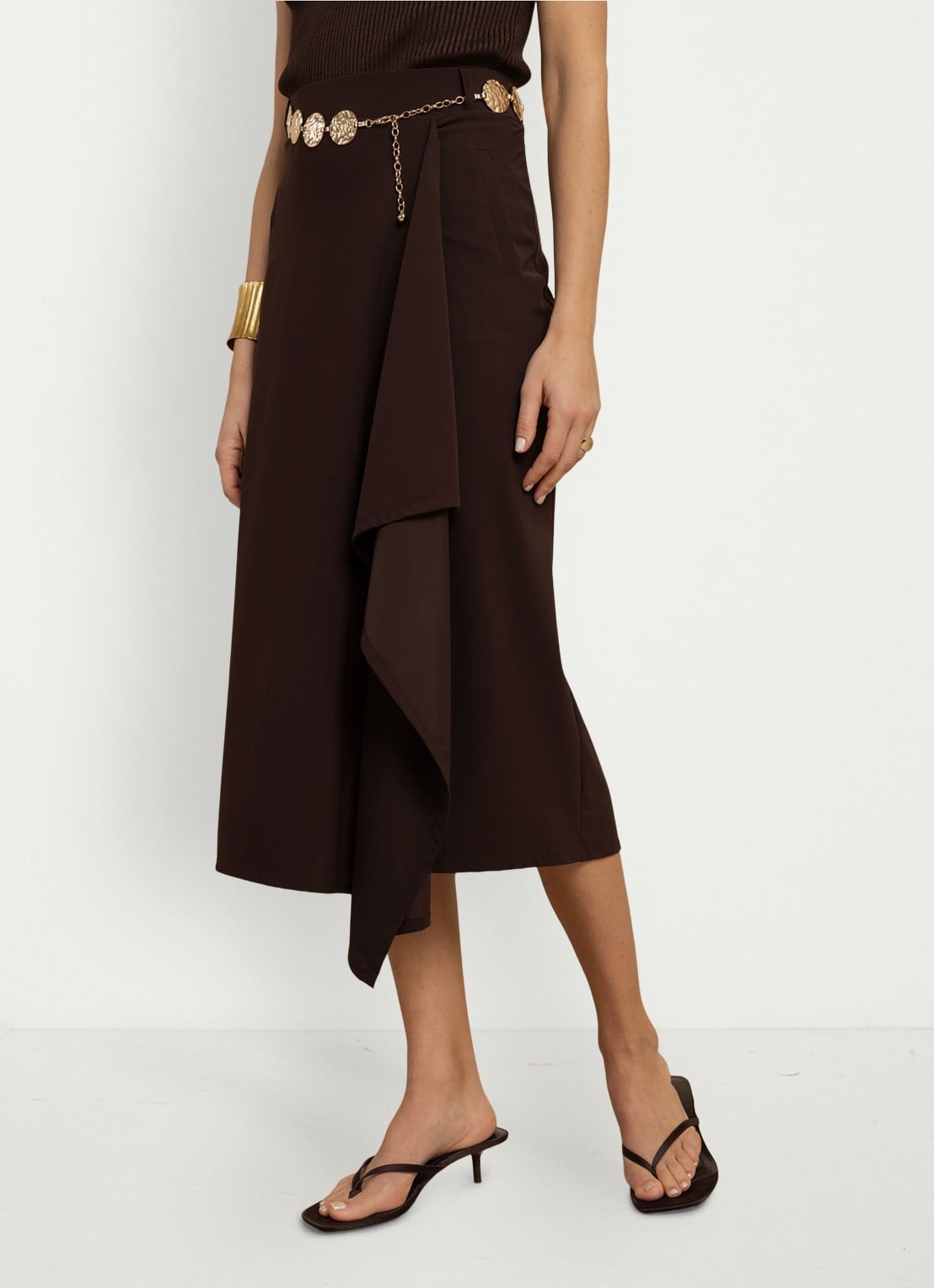 Studio Anneloes Maisy midi rok met volant - detail 4 bruin