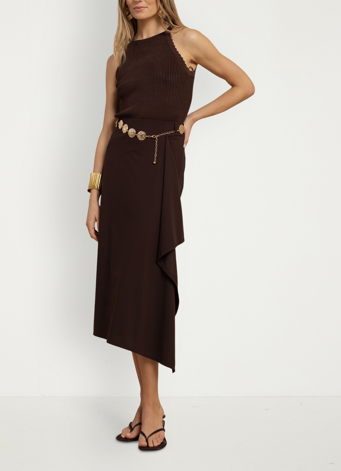 Studio Anneloes Maisy midi rok met volant - detail 5 bruin