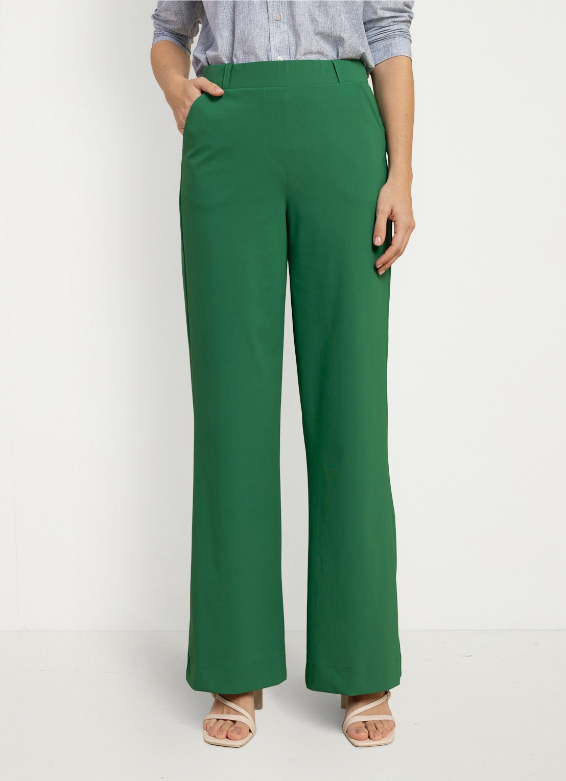 Studio Anneloes Marilon high waist loose fit pantalon met steekzakken - detail groen