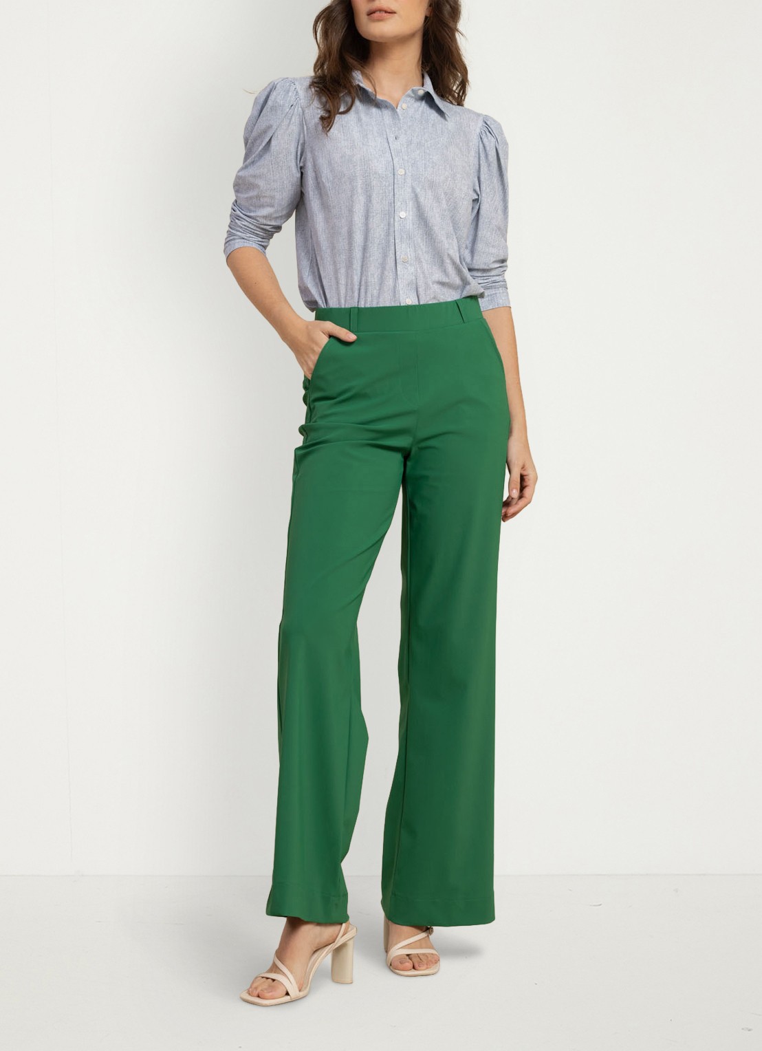 Studio Anneloes Marilon high waist loose fit pantalon met steekzakken - voorkant 5 groen
