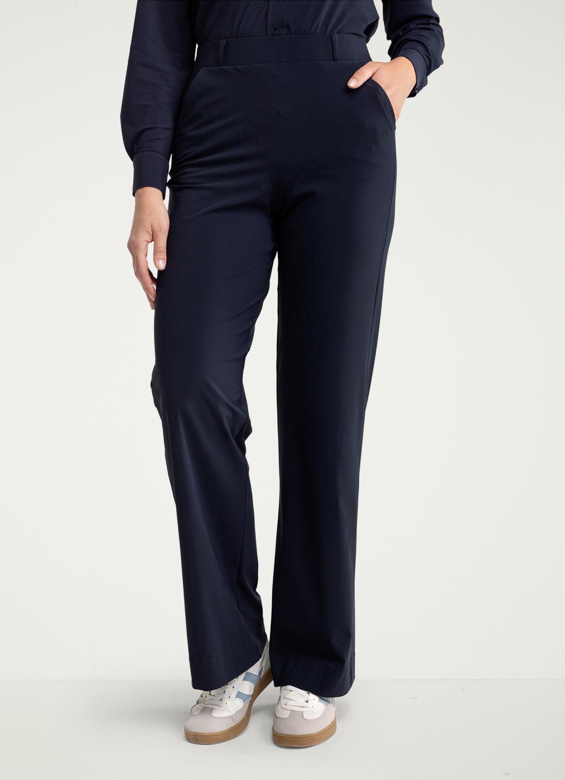 Studio Anneloes Marilon high waist wide fit broek met steekzakken - detail 2 donkerblauw