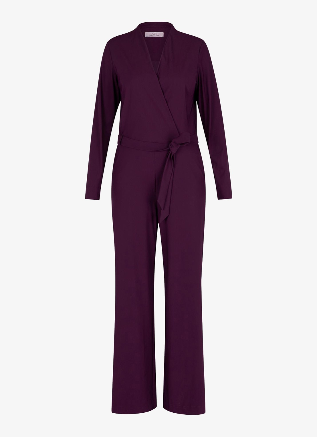 Studio Anneloes Nadia flared fit jumpsuit met strikceintuur - voorkant 2 bruin