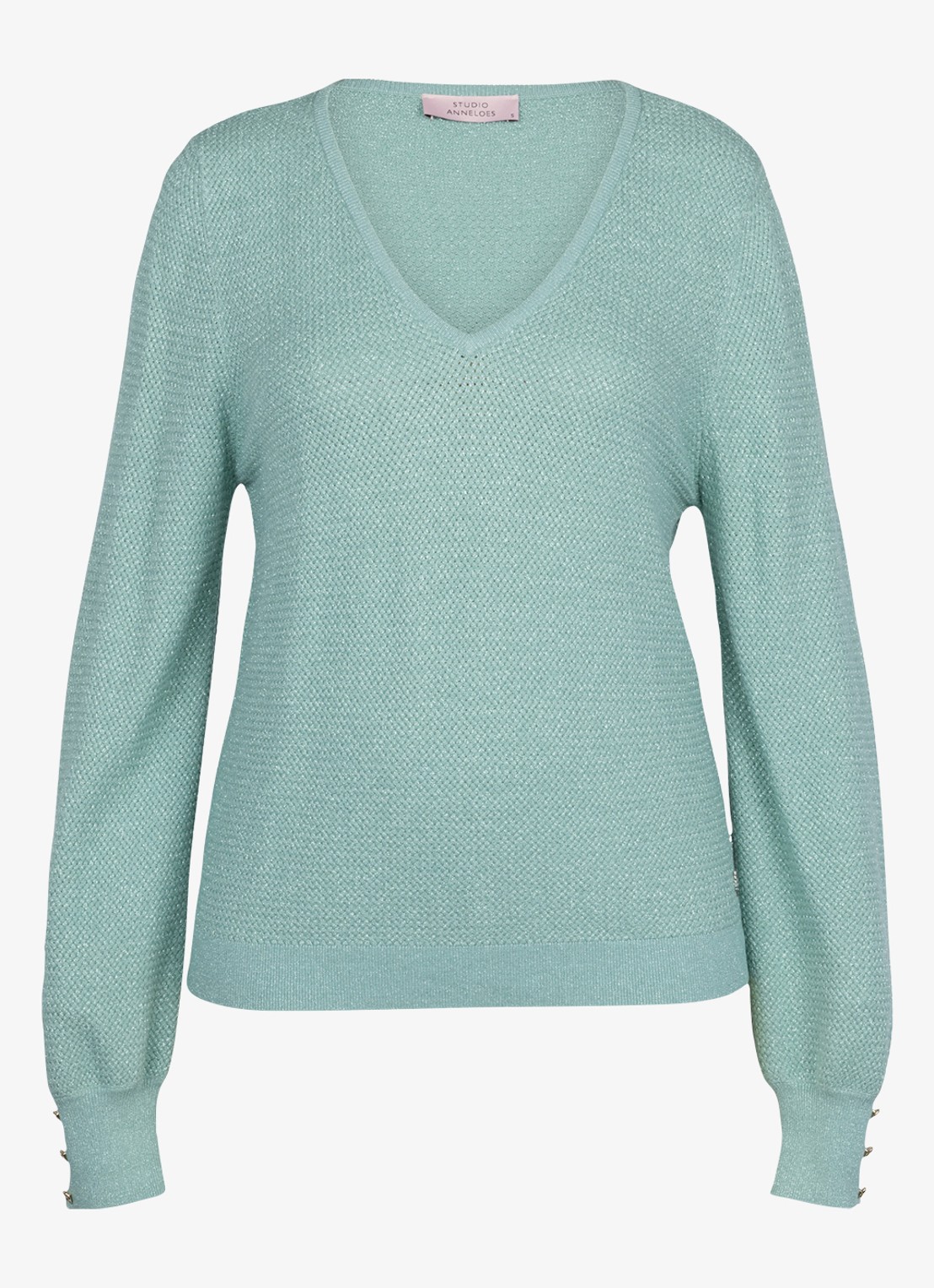 Studio Anneloes Nika grofgebreide pullover met v-hals - voorkant 4 groen