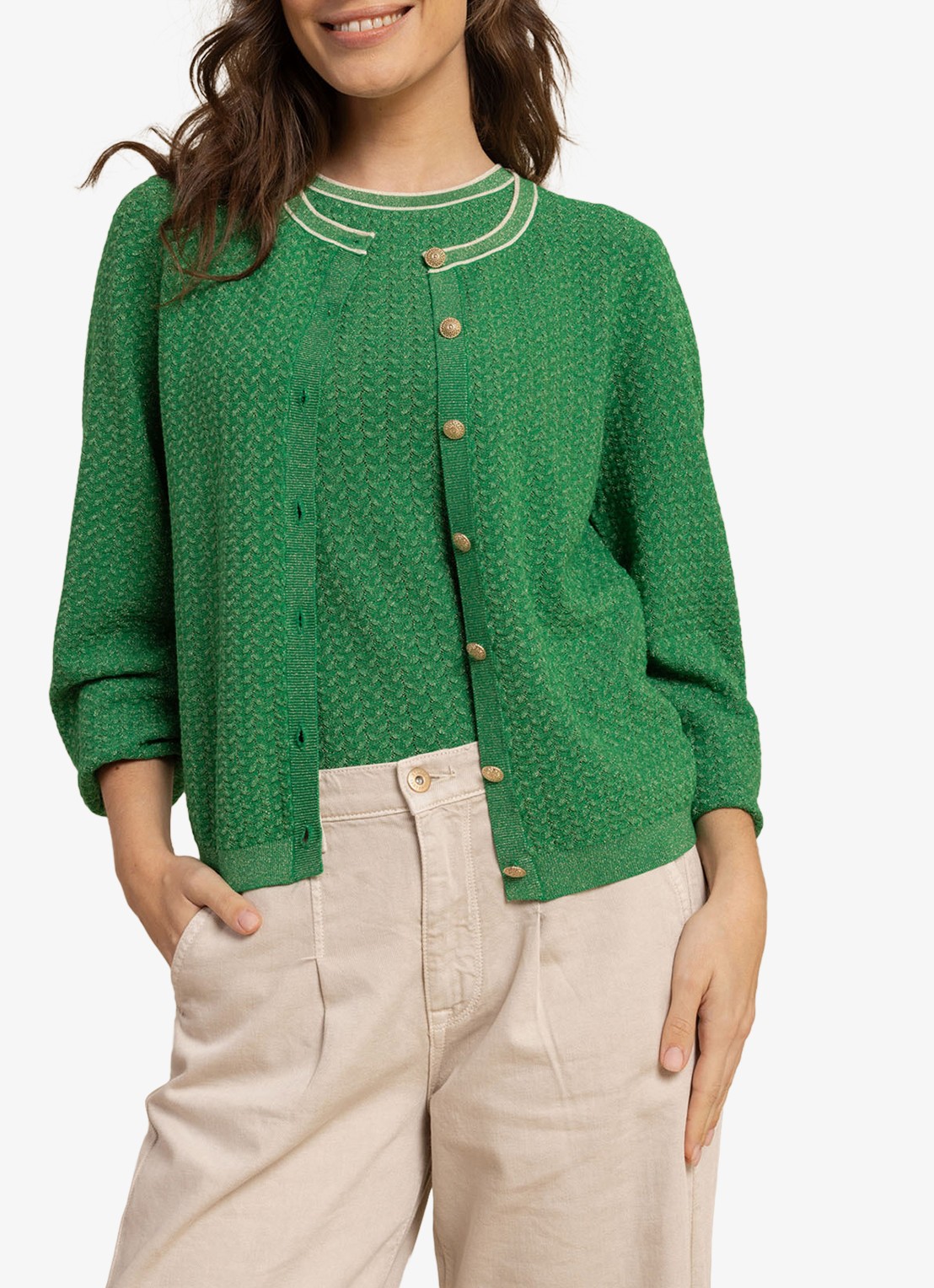 Studio Anneloes Novi Twinset fijngebreide tanktop met glitter - detail 2 groen