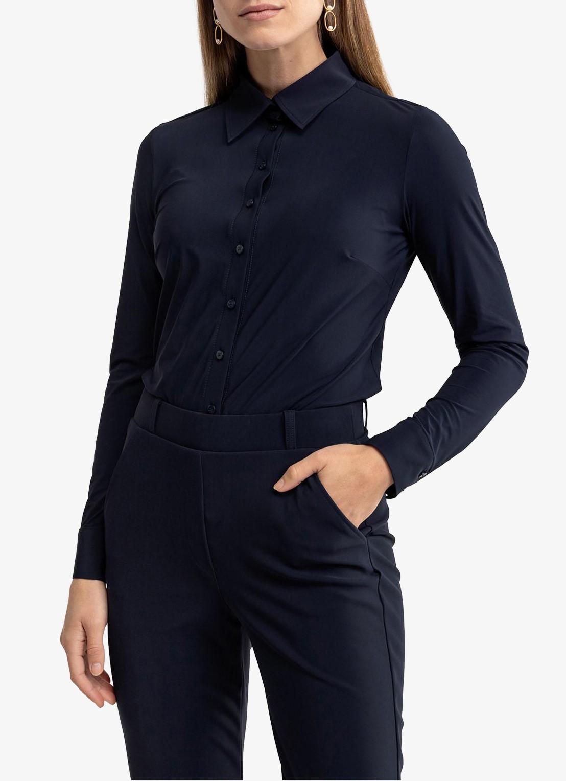 Studio Anneloes Poppy blouse met kraag - detail 2 donkerblauw