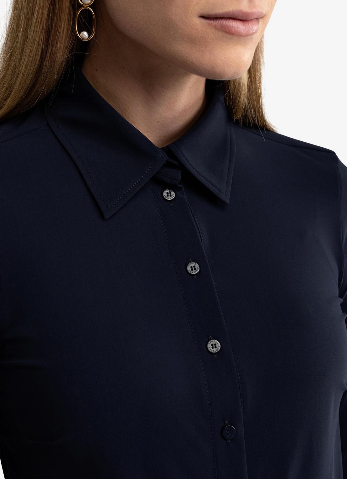 Studio Anneloes Poppy blouse met kraag - detail 3 donkerblauw
