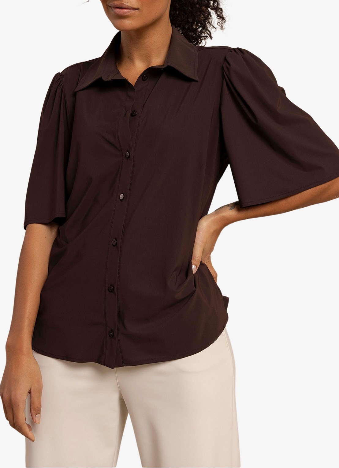 Studio Anneloes Poppy blouse met vlindermouw - detail bruin